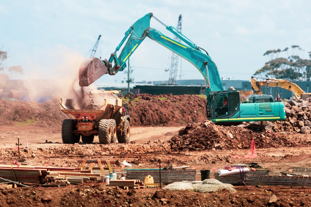 Construction equipment at work on a building site in Nigeria